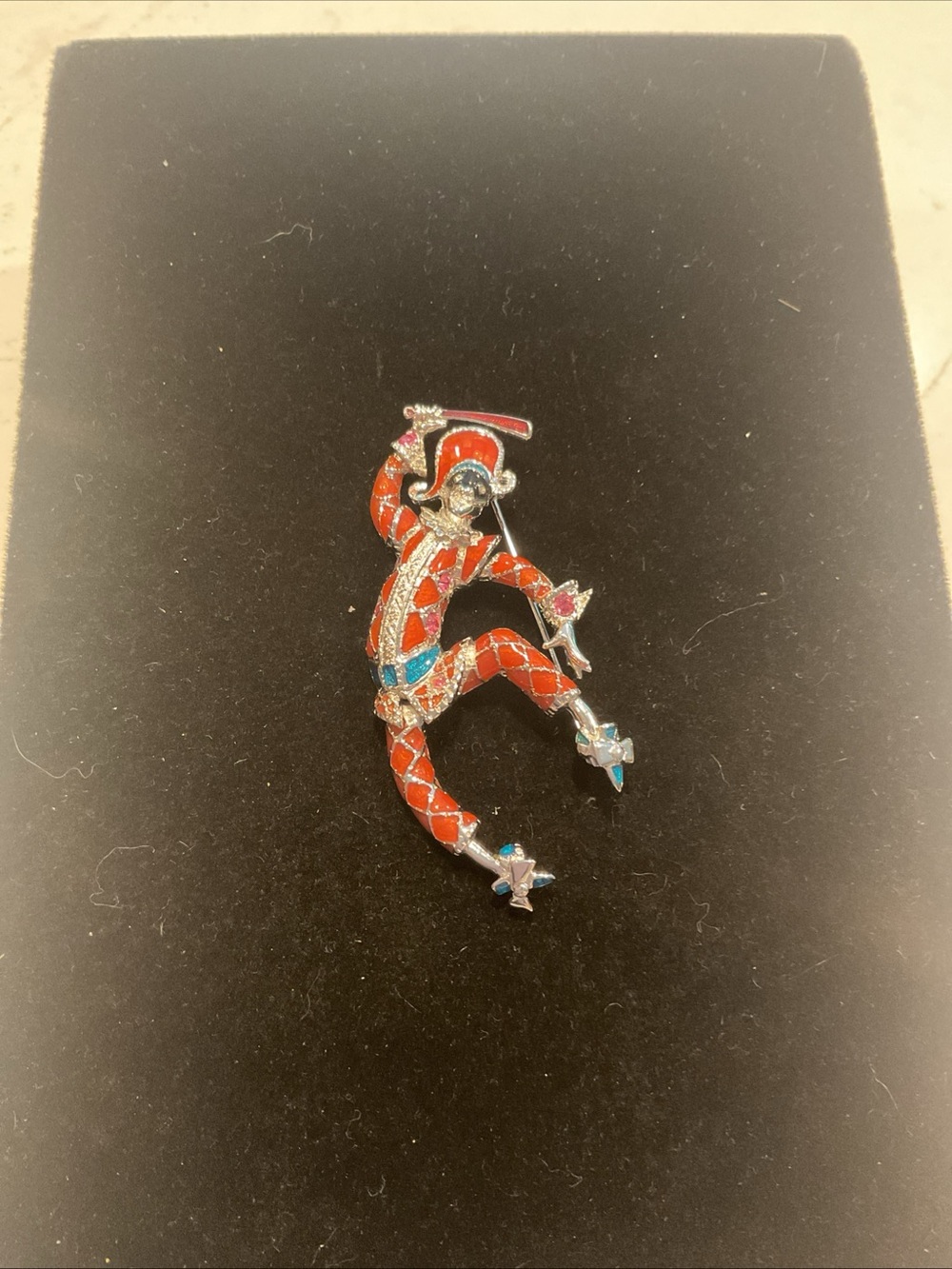 Vintage Bob Mackie Articulated Enamel Jester Pin Brooch signed